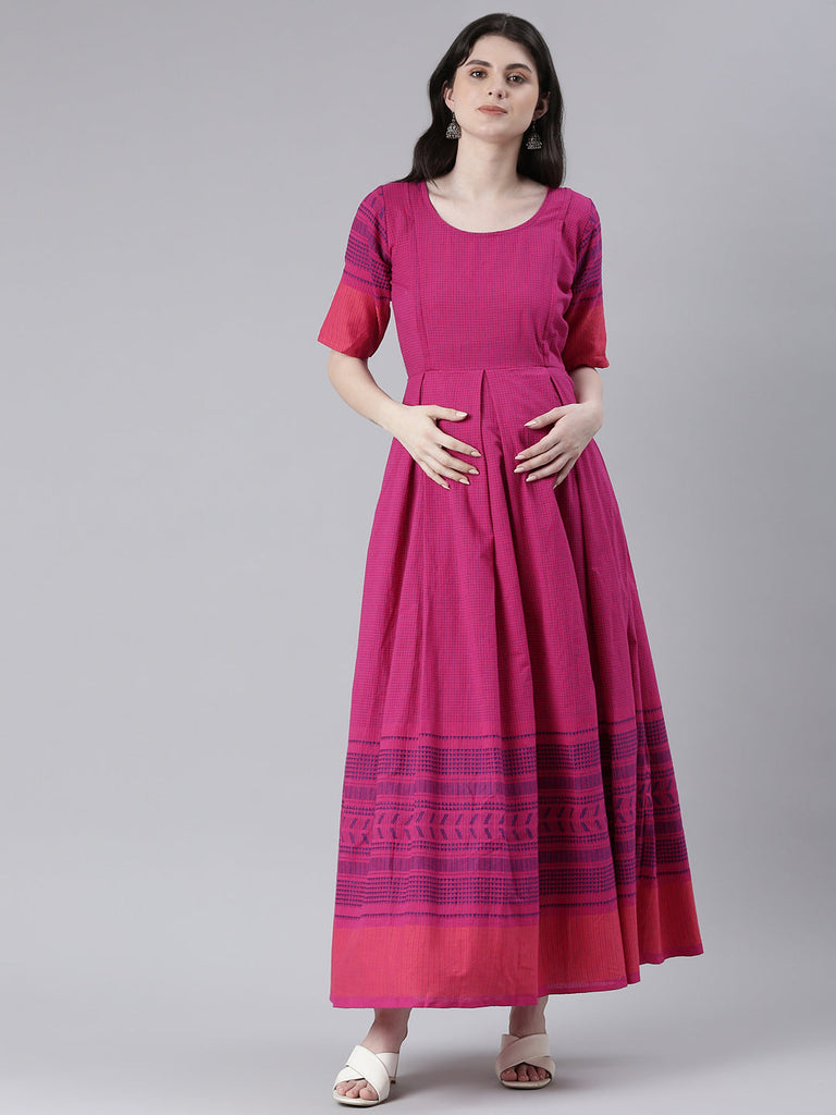 Pink and navy blue Maternity Dress