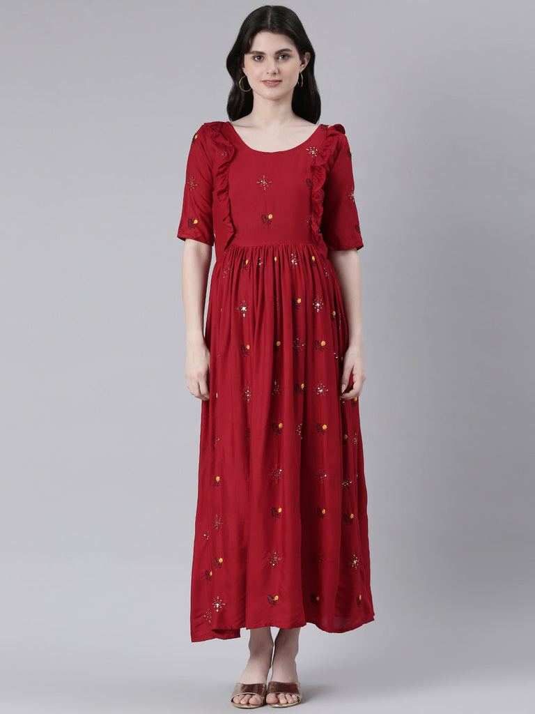 Red Embroidered Maternity Dress