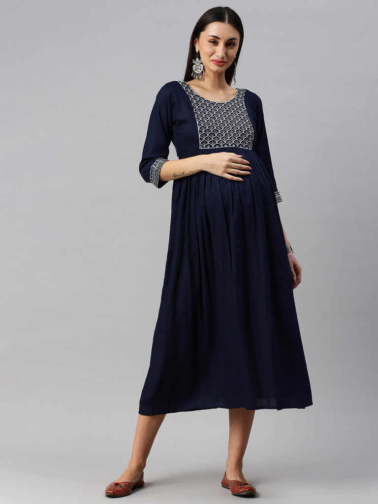 Embroidered Maternity Dress