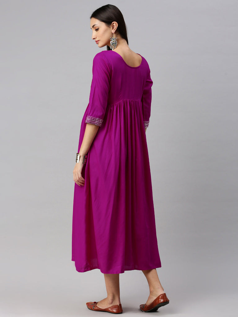 Magenta embroidered Maternity dress