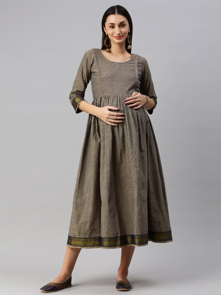 Grey solid Maternity Dress