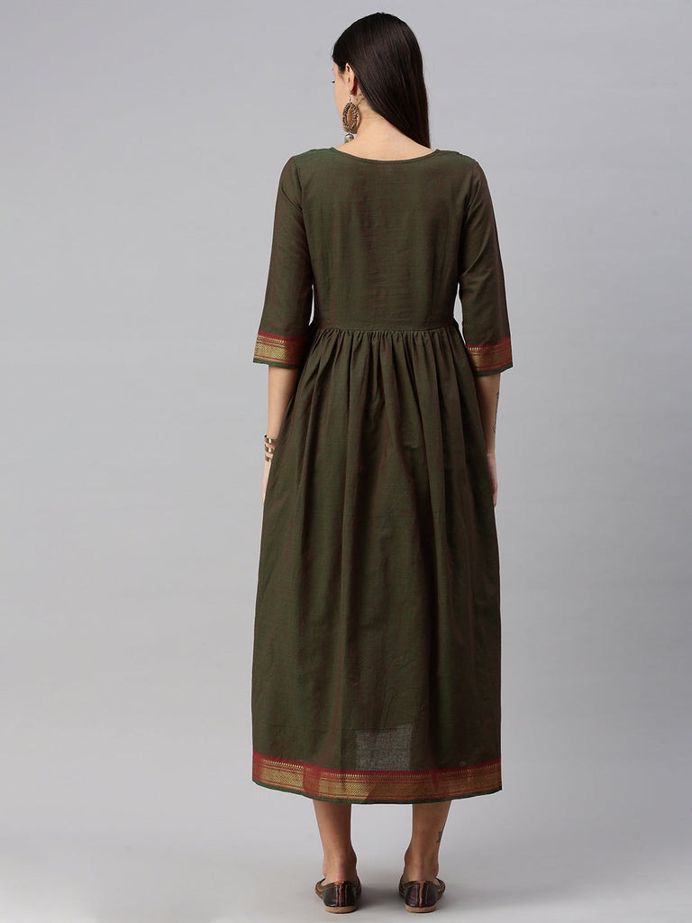 Olive Green solid Maternity Dress