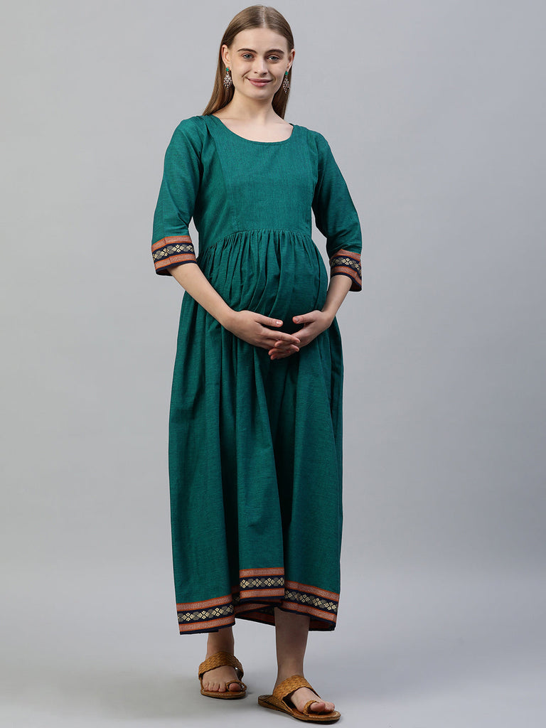 Green solid Maternity Dress