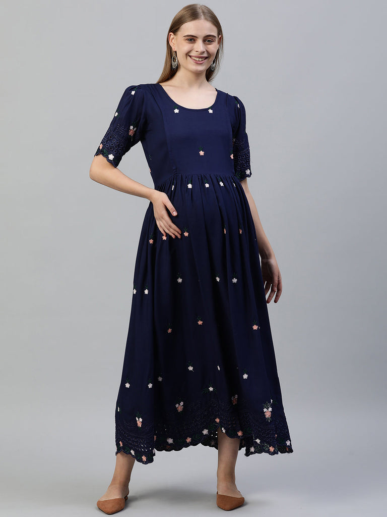 Embroidered Maternity Dress