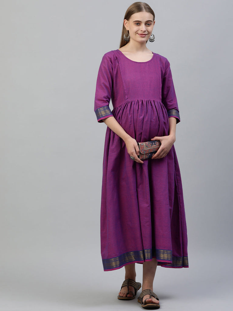 Purple solid Maternity Dress