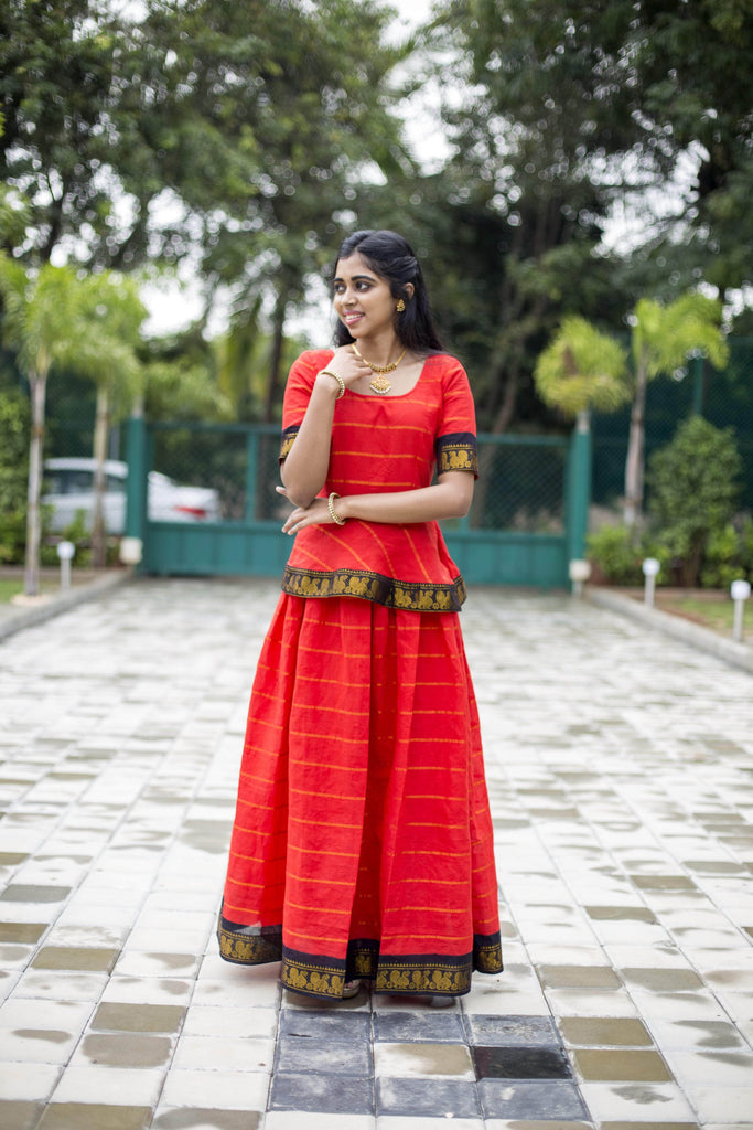 Orange And Black  Peplum Gown