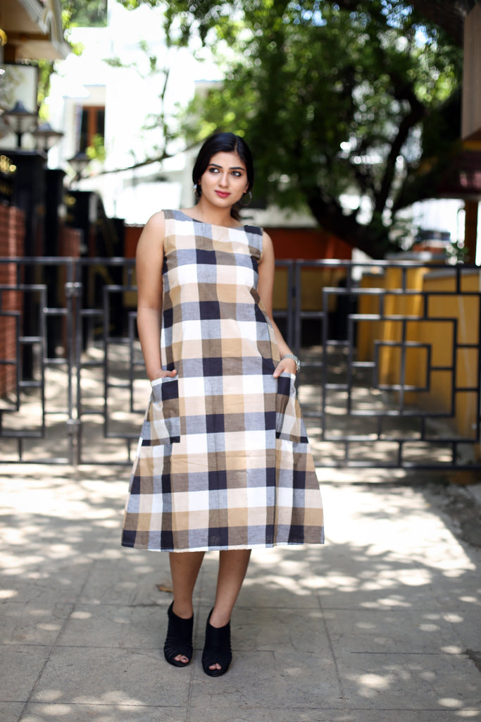 Beige Checked Dress