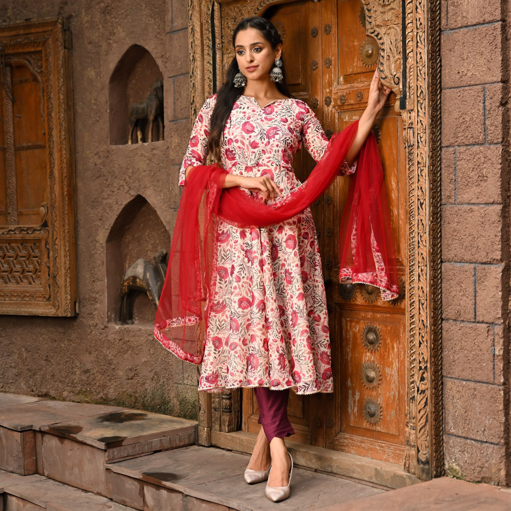 Flora Red kurta suit set